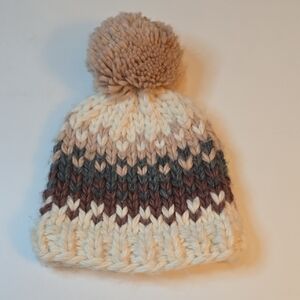 The Blueberry Hill Cozy Knit Pom-Pom Beanie - Cream, Brown, Gray